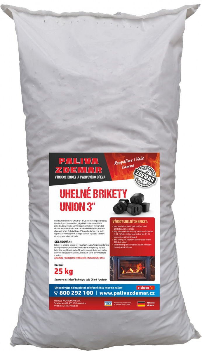 Uhelné brikety UNION 3 - 25 kg balení